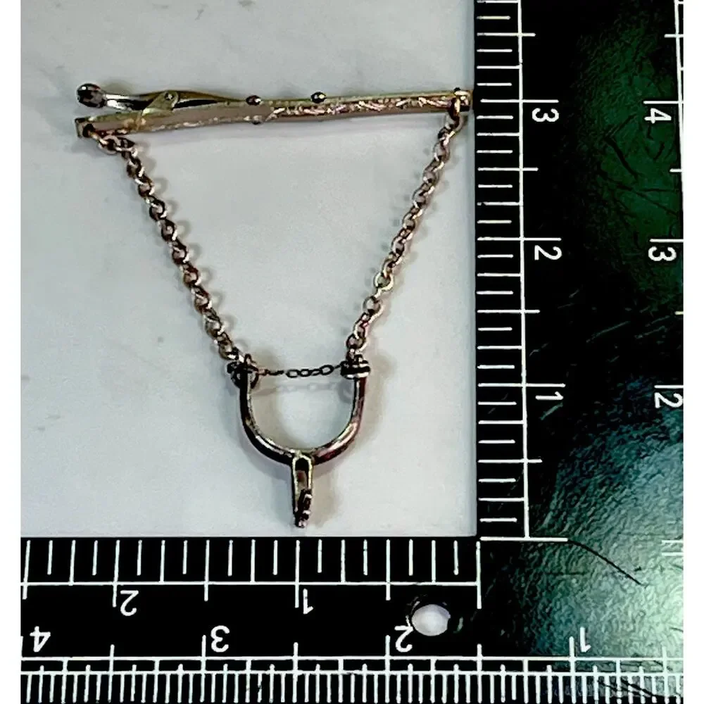 Vintage Sterling Silver Boot Spur Tie Clip Chain Silver Tone Western Cowboy 3”
